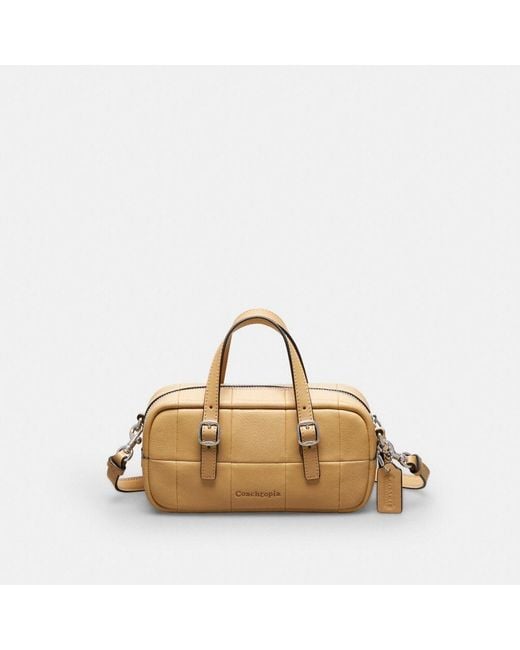 COACH Metallic Ego Mini Satchel Bag In Checkerboard Upcrafted Leather With Crossbody Strap