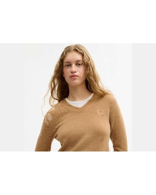 COACH Black Loved Long Sleeve V-Neck Sweater