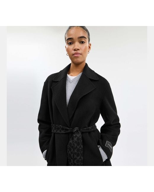 COACH Black Belted Wool Long Coat