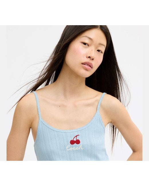 COACH Blue Cherry Pointelle Tank