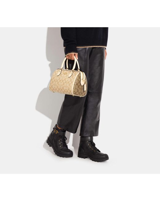COACH Black Rowan Satchel Bag | Leather