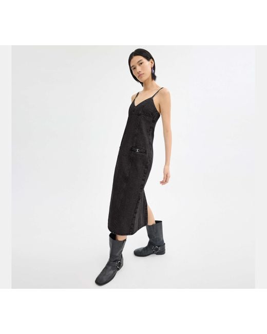 COACH Heritage C Long Denim Dress - Black, Size Large | 65% Polyester, 35% Cotton Lining