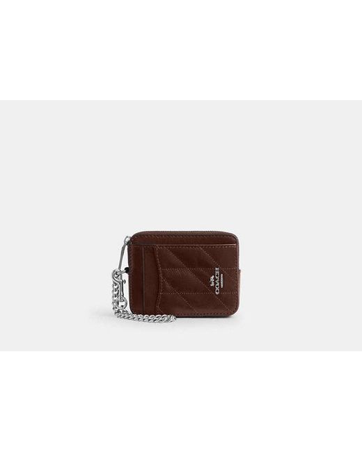 COACH Brown Zip Card Case With Quilting