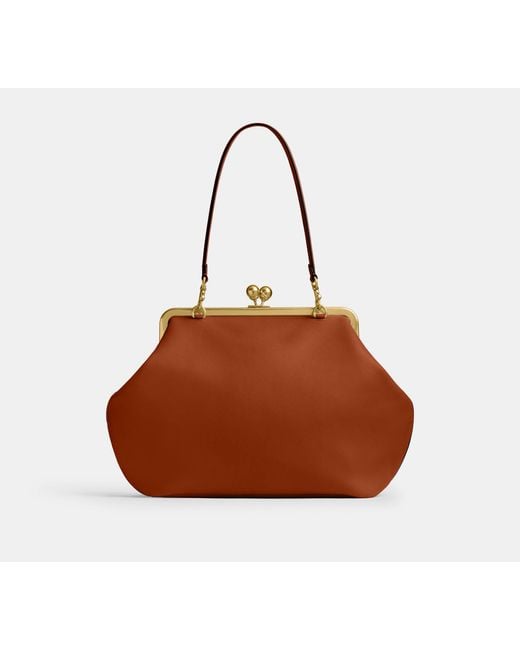 COACH Brown Large Kisslock Frame Bag