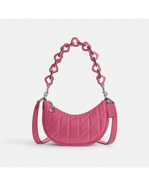 COACH Pink Mira Shoulder Bag With Pillow Quilting And Heart Strap