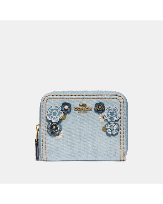 COACH Blue Small Zip Around Wallet With Tea Rose