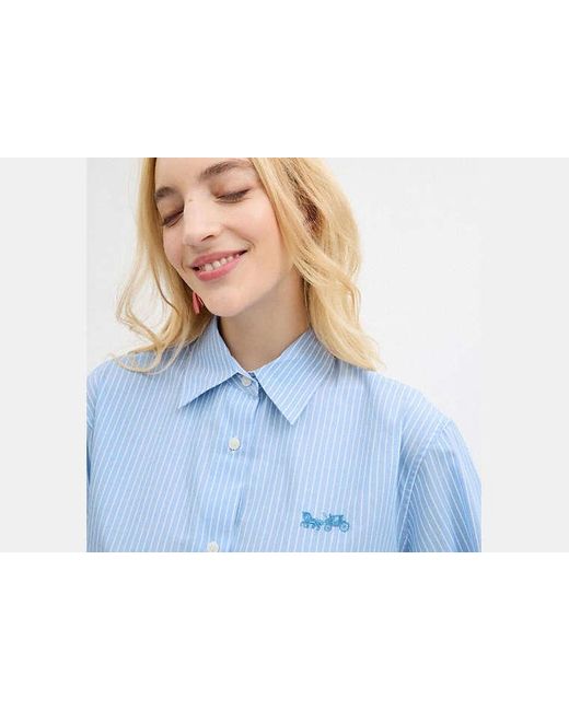 Chemise courte boutonnée à rayures COACH en coloris Blue