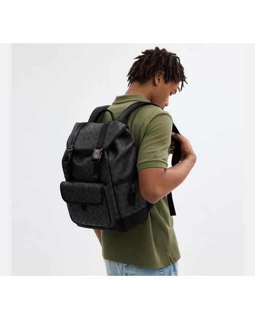 COACH Black League Flap Backpack for men