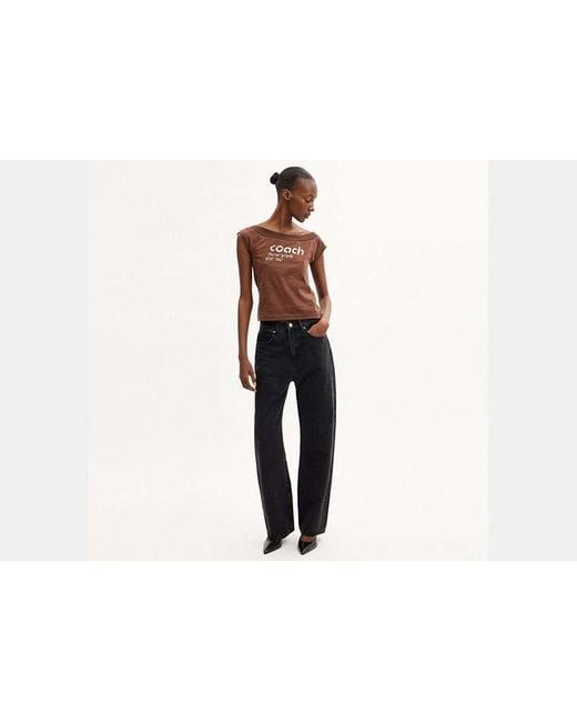 COACH Black Striped Wide Neck T-Shirt