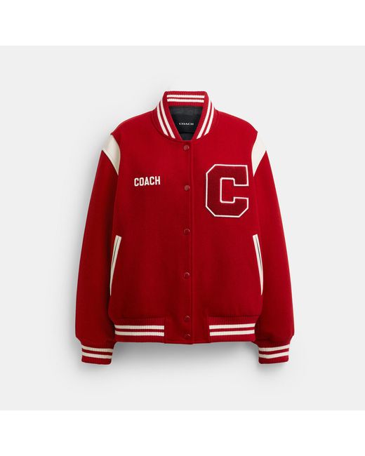 COACH Red Wool Varsity Jacket
