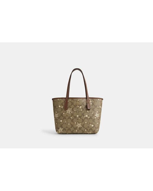 COACH Multicolor Mini City Tote Bag With Star And Snowflake Print - Yellow | Leather