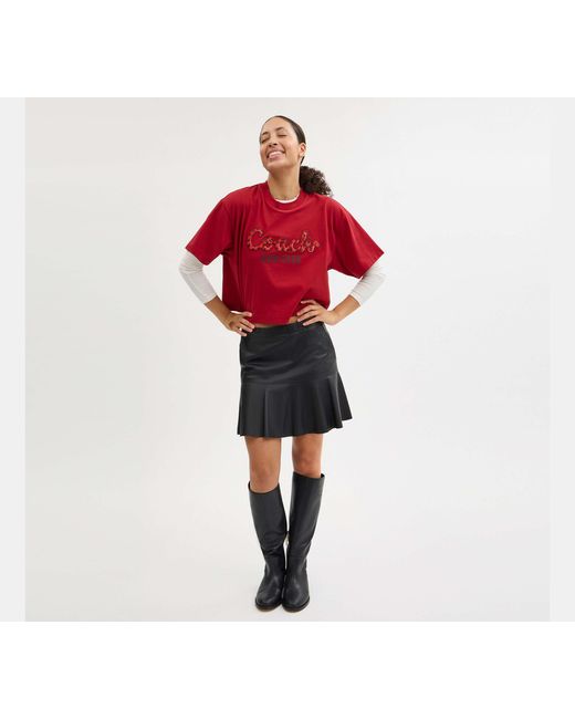 COACH Red New Year Snake Script Cropped T Shirt In Organic Cotton