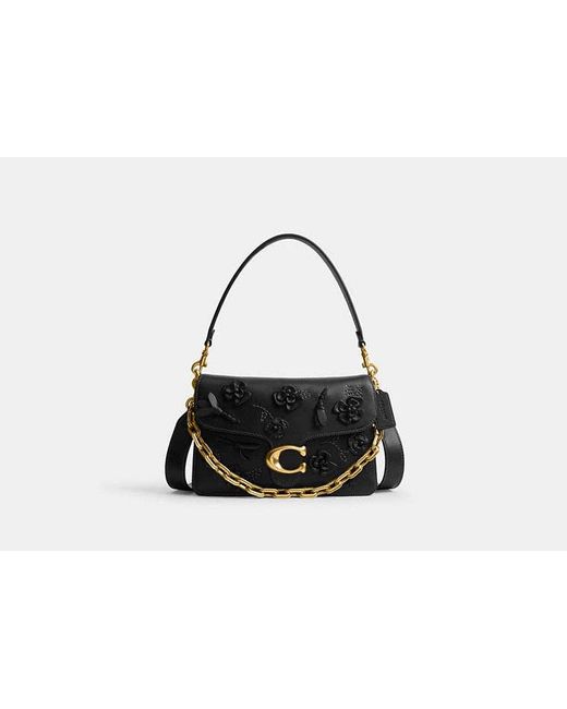 COACH Black Chain Tabby Shoulder Bag With Floral Embellishment