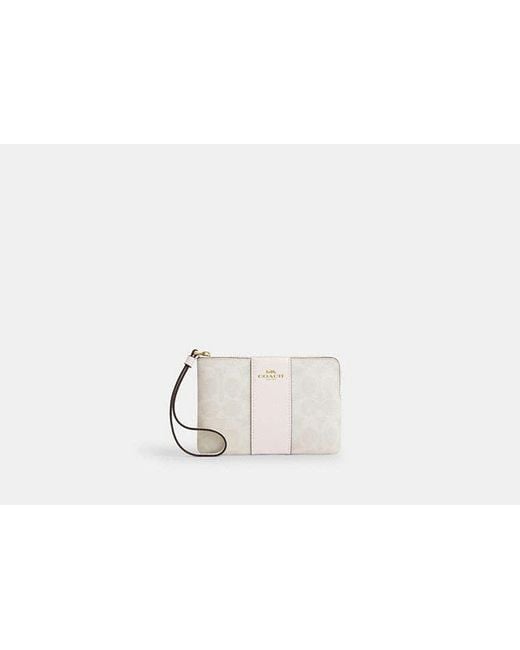 COACH Black Corner Zip Wristlet In Signature Canvas With Stripe