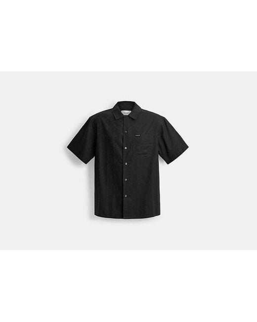 COACH Black Signature Jacquard Camp Shirt for men