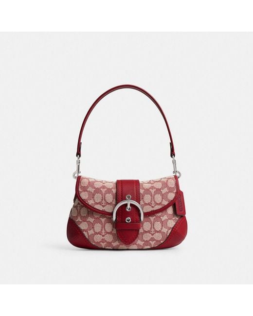 COACH Red Soho Flap Bag In Signature Textile Jacquard
