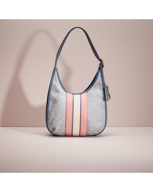 COACH Leather Upcrafted Ergo Shoulder Bag In Signature Jacquard in Brass/Marble Blue Azure (Blue