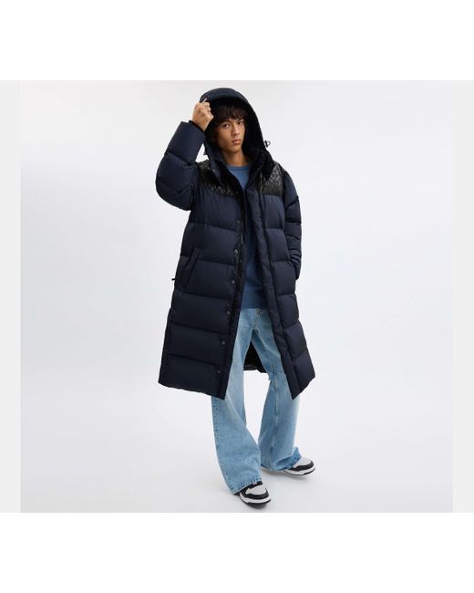 COACH Blue Long Puffer Jacket for men