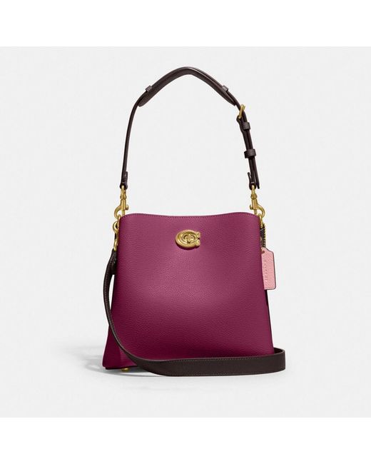 COACH Purple Color-block Leather Willow Bucket