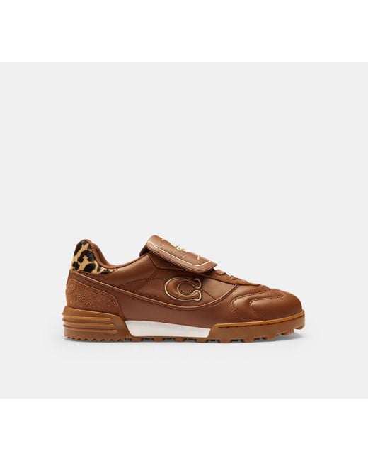 COACH Brown Match Sneaker With Leopard Print