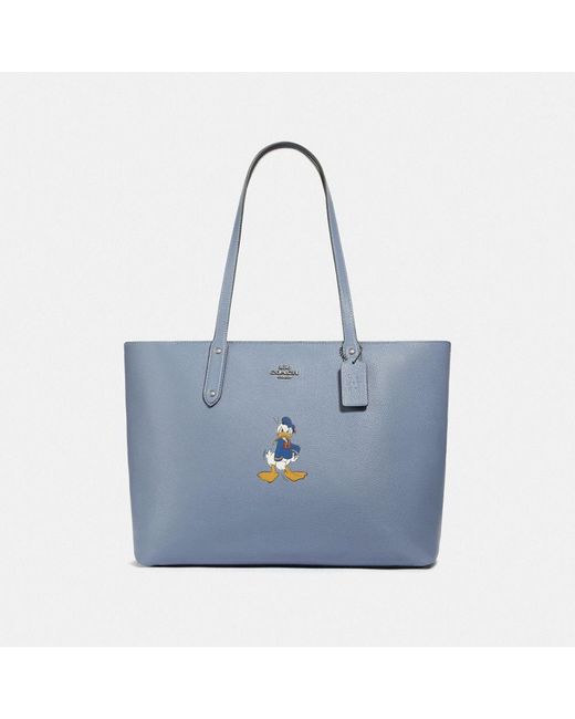 COACH Blue Disney X Central Tote With Zip With Donald Duck Motif - Disney