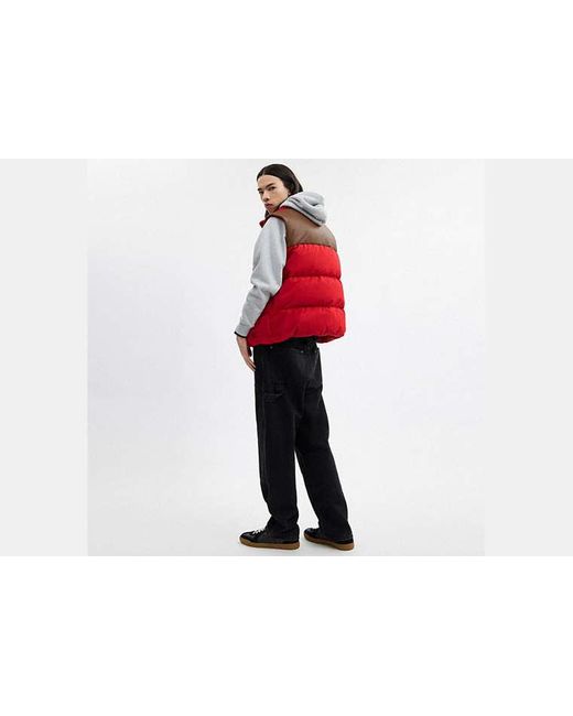 COACH Red Mixed Material Down Vest for men