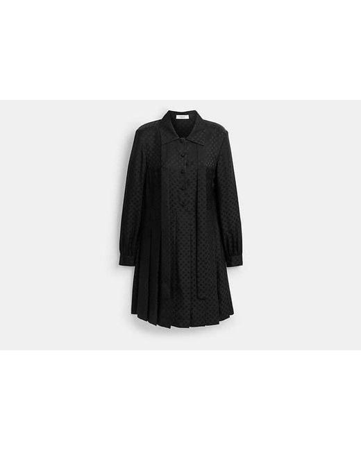 COACH Black Jacquard Pleated Dress