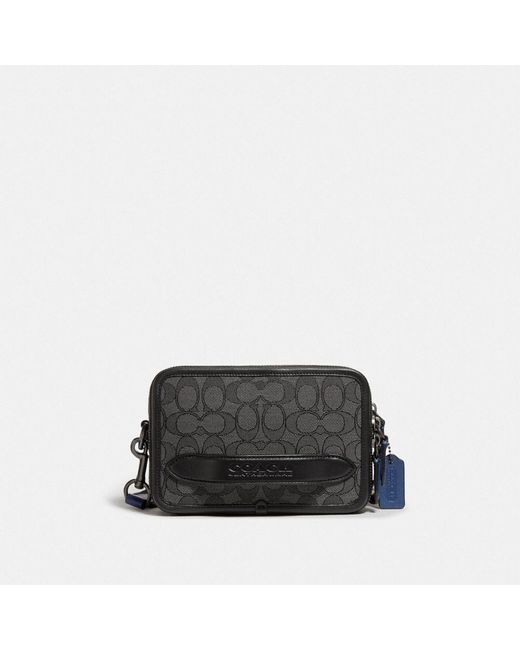 COACH Leather Charter Crossbody In Signature Jacquard in Charcoal/Black