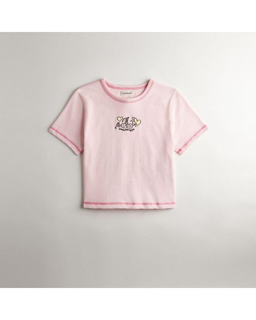 COACH Pink Cropped Tee: Flying Cherries
