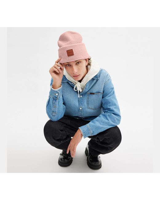 COACH Black Knit Beanie With Leather Patch