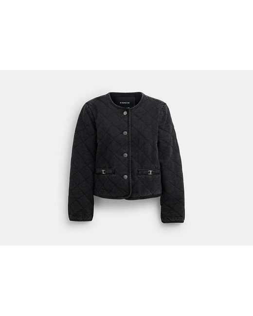 COACH Heritage C Quilted Denim Jacket - Black, Size X-small | 65% Polyester, 35% Cotton Lining