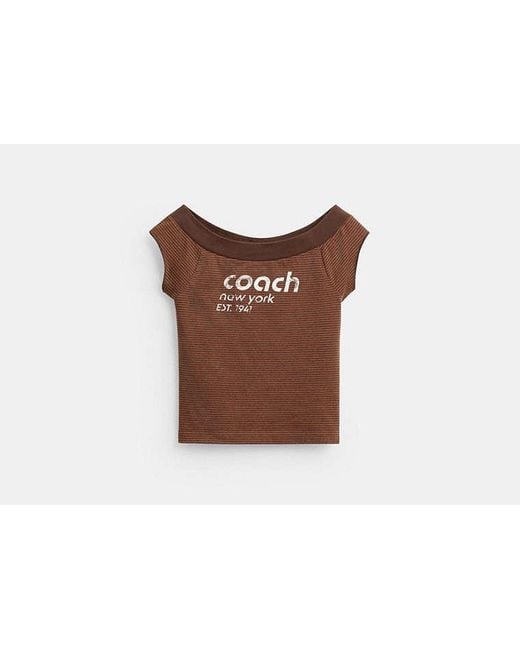 COACH Black Striped Wide Neck T-Shirt