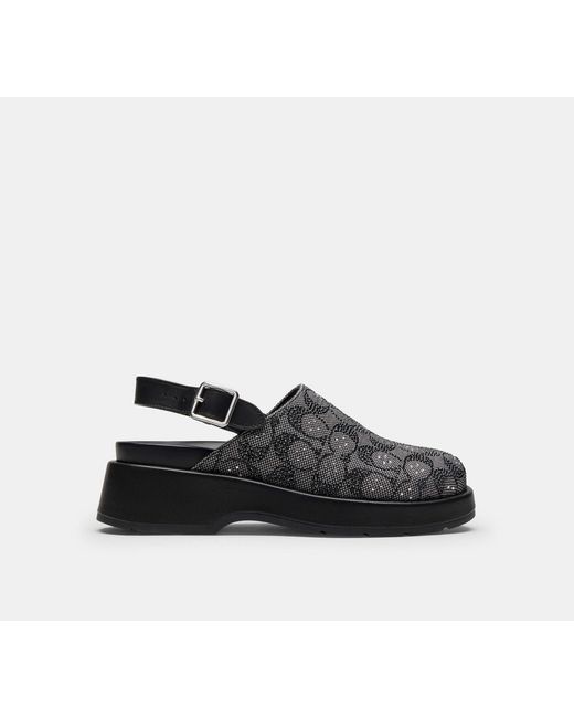 COACH Black Sculpted C Platform Clog In Crystal Signature Jacquard