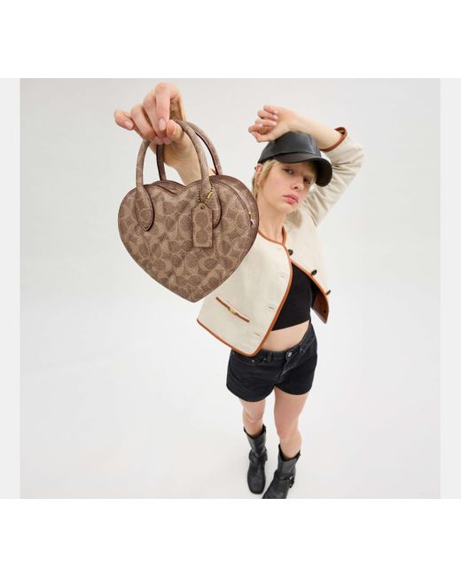 COACH Black Heart Bag With Quilting - Beige | Leather