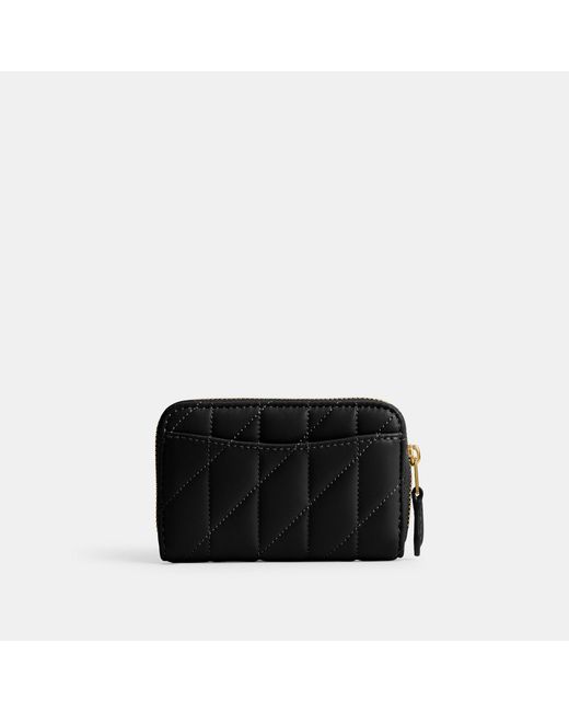 COACH Black Small Zip Around Card Case Wallet Handbags, Leather/Nappa
