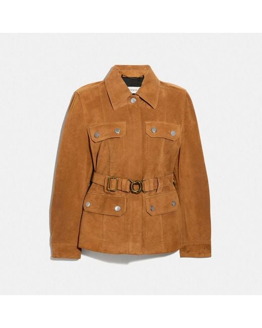 COACH Suede Belted Heritage Jacket in Brown Lyst