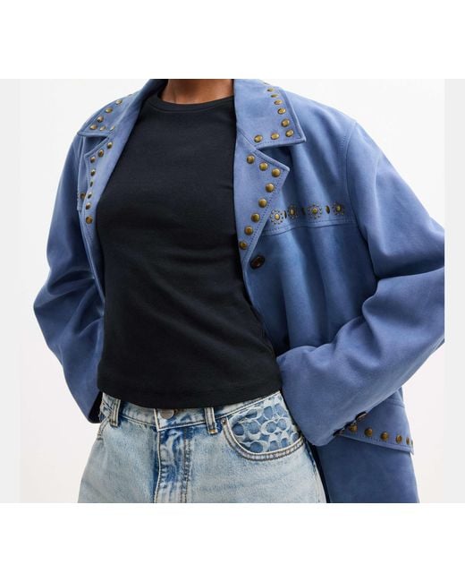 COACH Blue Studded Suede Jacket