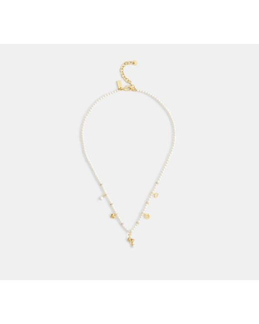 COACH Black Mini Cat Pearl Charms Necklace