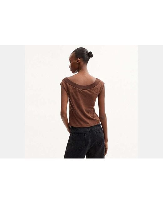 COACH Black Striped Wide Neck T-Shirt