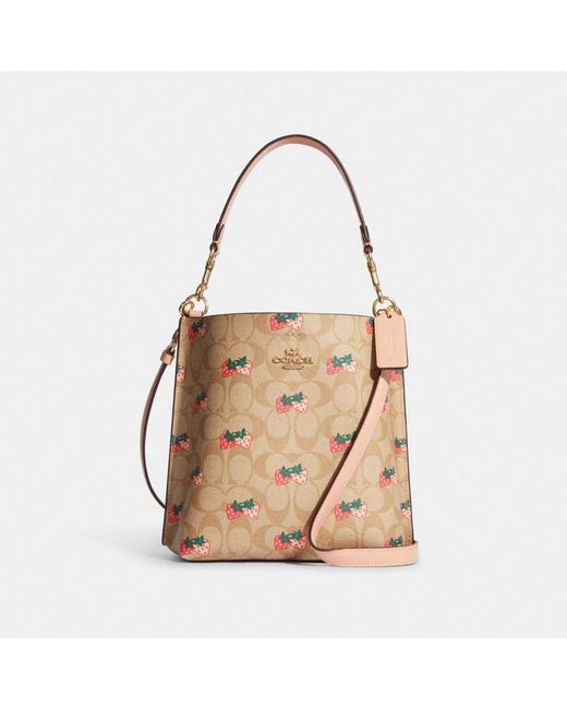 COACH Natural Mollie Bucket Bag 22 In Signature Canvas With Strawberry Print