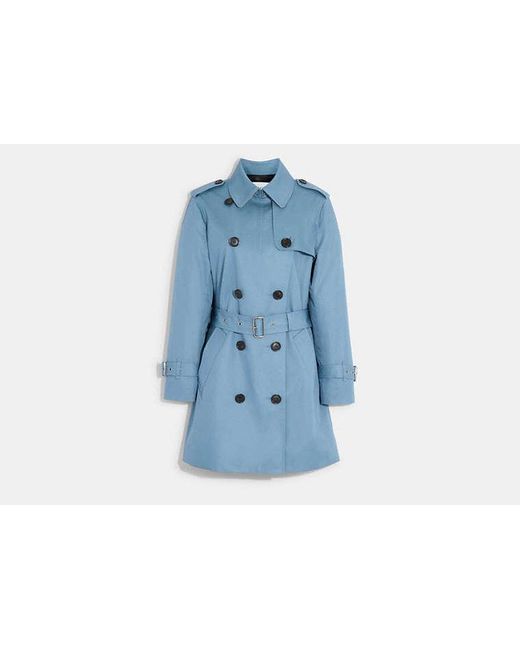 COACH Blue Solid Mid Trench Coat
