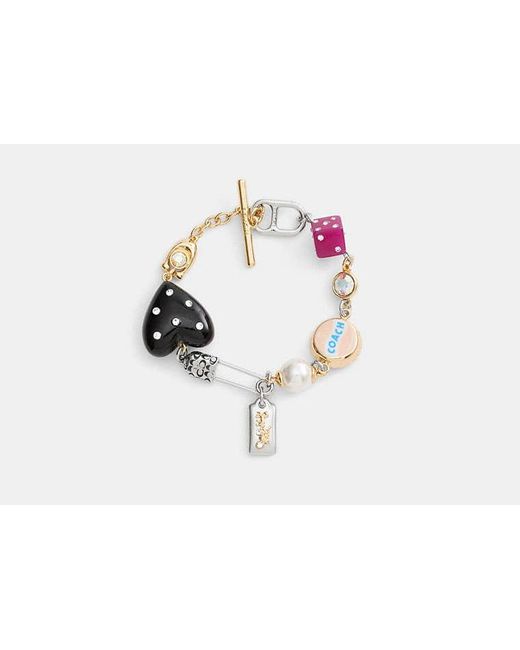 COACH Black Safety Pin And Heart Charm Bracelet