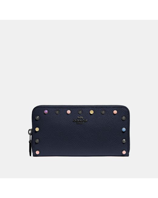 Lyst - COACH Accordion Zip Wallet With Rivets in Blue