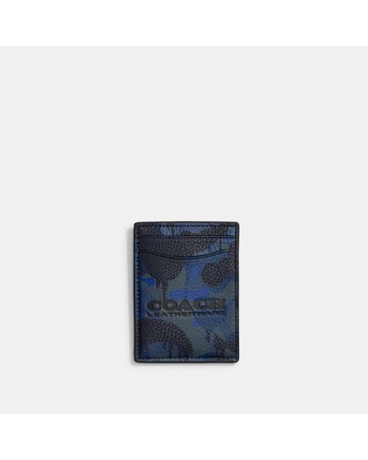 COACH Leather Money Clip Card Case With Camo Print in Green/Black (Blue