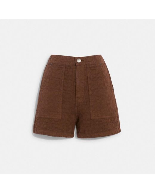 COACH Signature Jacquard Denim Shorts in Brown Lyst