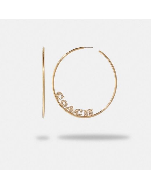 coach signature logo pave hoop earrings