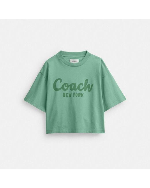 COACH Green Cursive Signature Cropped T Shirt