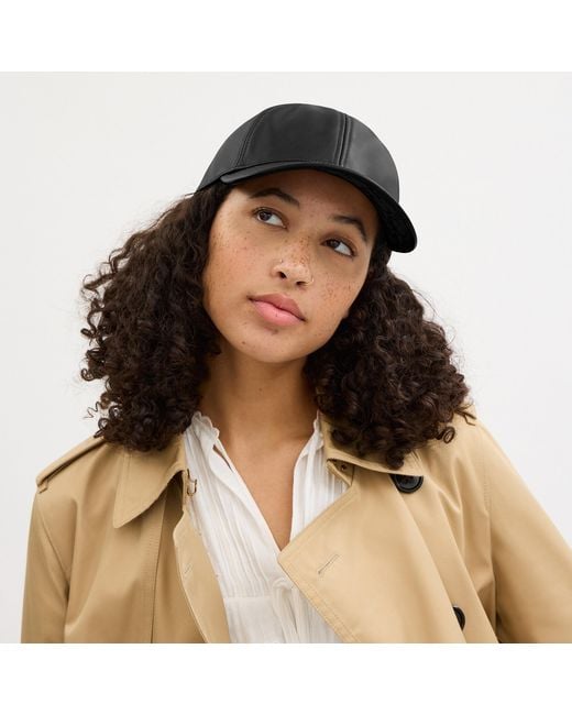 COACH Black Leather Baseball Hat for men