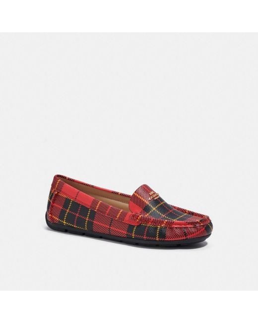 COACH Red Marley Driver With Plaid Print