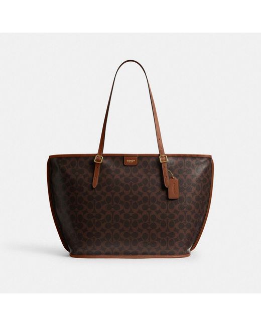 COACH Brown Taxi Tote Bag In Signature Canvas